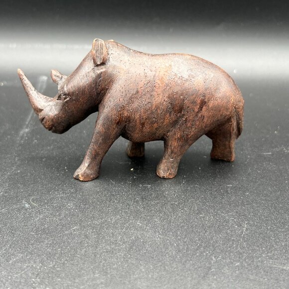 Vintage 1960s Hand Carved Wooden Rhinoceros - Picture 3 of 6